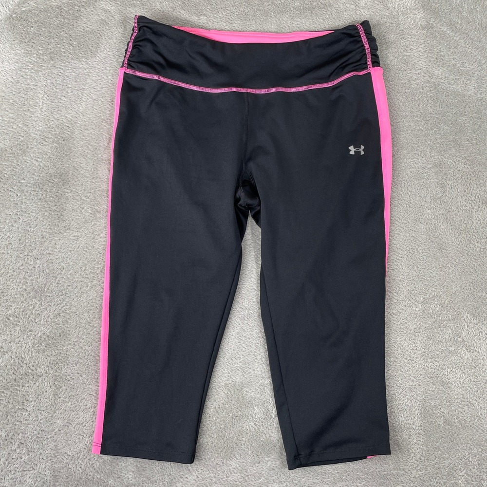 Under Armour AllSeasonGear Capri Leggings Womens Medium Black Pink Reflective